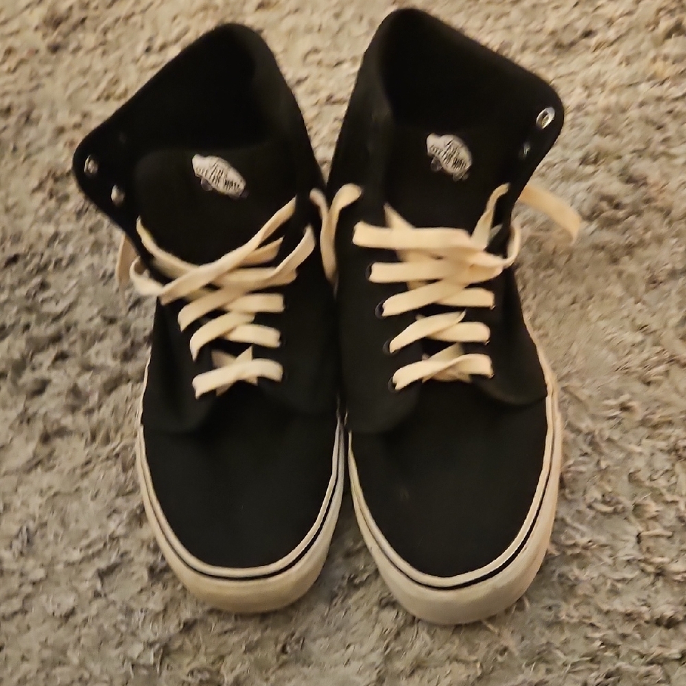 Vans Mens Black and White High-Top Sneakers